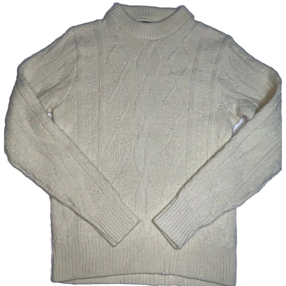 Vintage Grandpa Sweater Size M Beige Turtleneck Cable-Knit Studio One By Campus